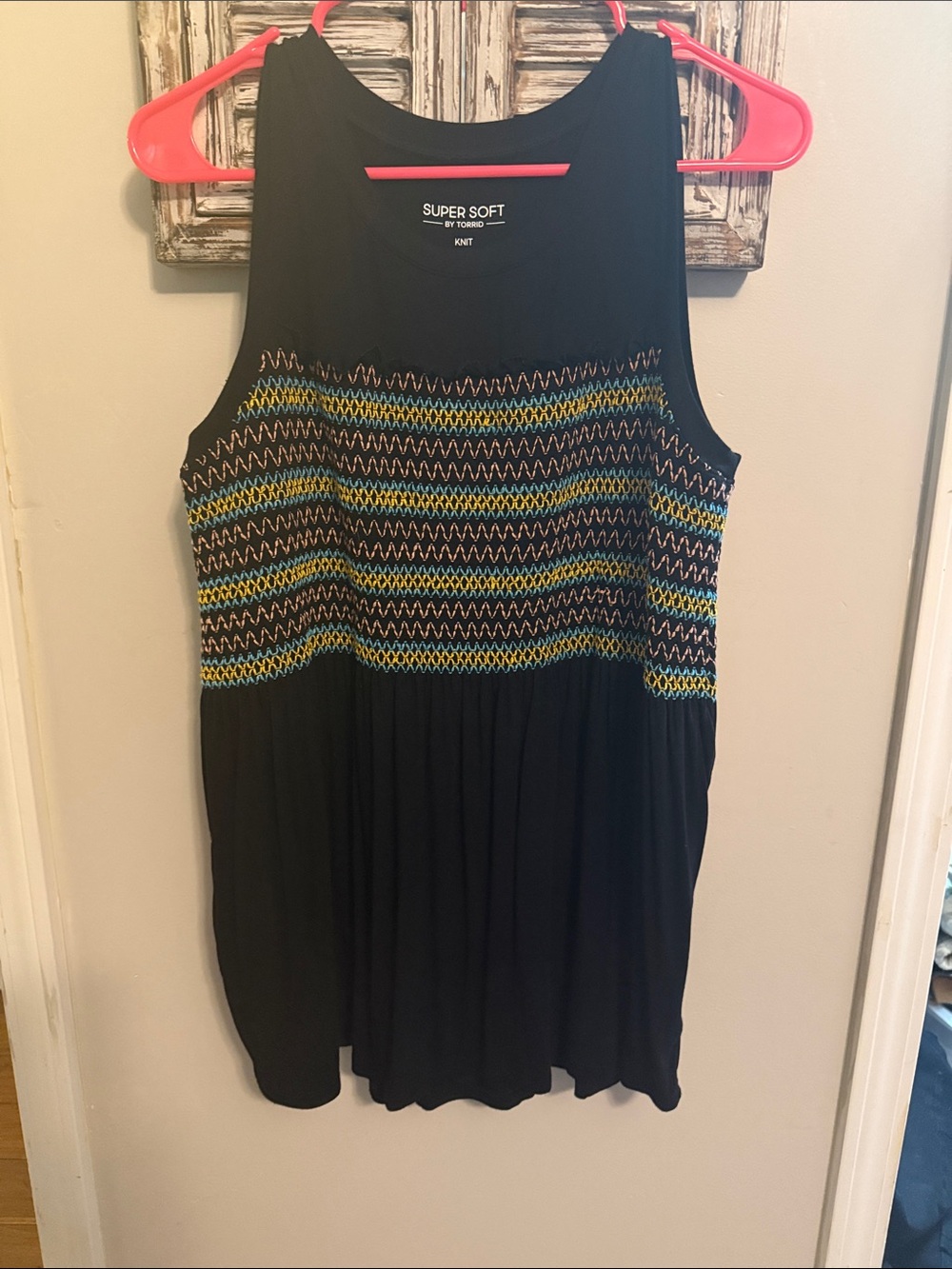 torrid Black Tank Top with Yellow and Blue Zigzag Embroidery
